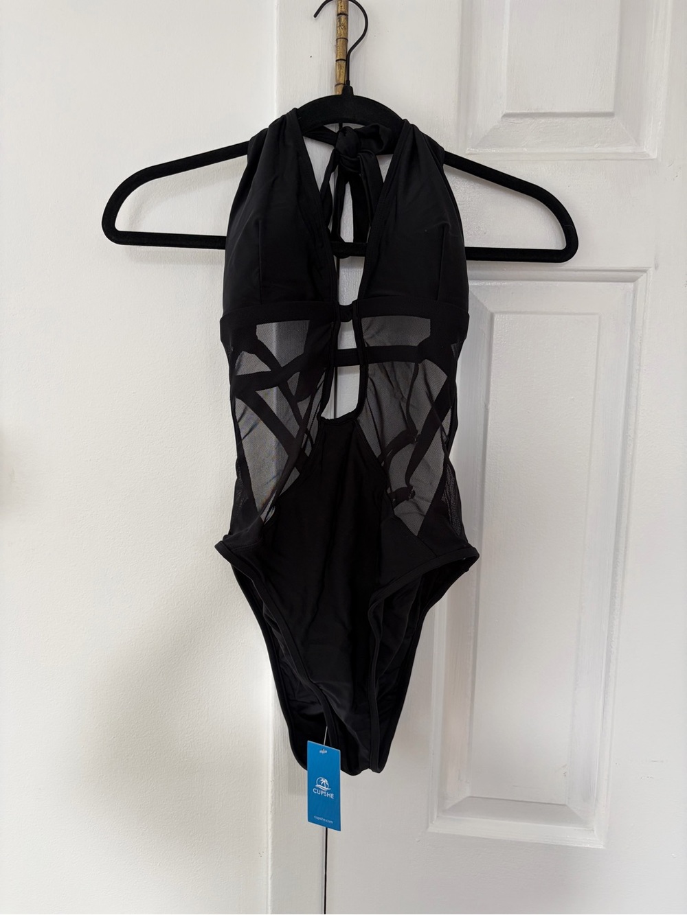 NWT Cupshe Black One-Piece Swimsuit with Mesh Accents